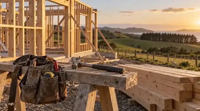Timber framing of a new house on a rural section
