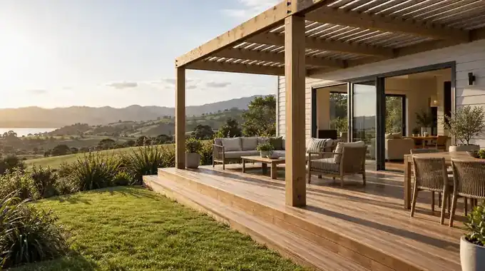 Hardwood deck and pergola on a weatherboard home