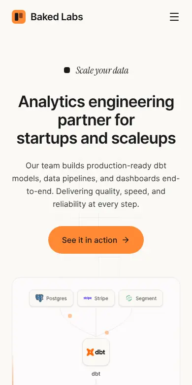 The Baked Labs homepage on a phone